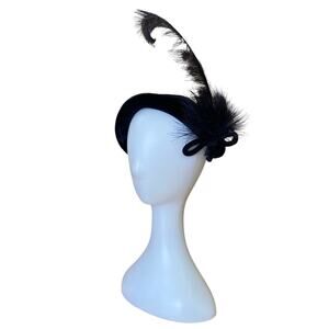 1940s Midnight Blue Velvet Hat Ostrich Feather Vintage Cocktail Hat